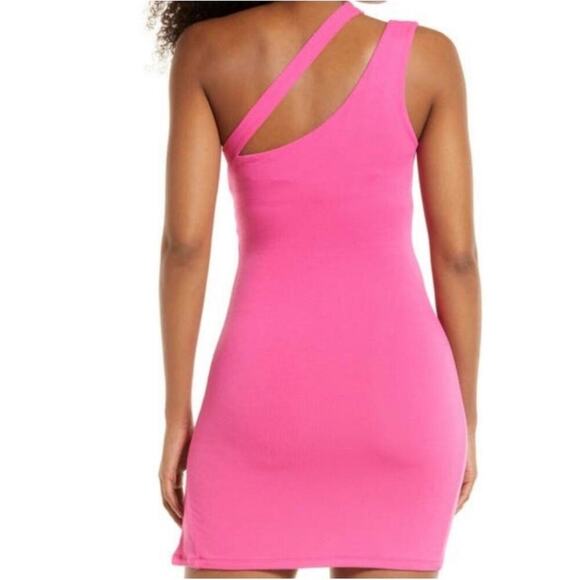 Naked Wardrobe NEW Pink One Shoulder Cutout Pencil Bodycon Stretch Mini Dress 2X - Picture 3 of 10
